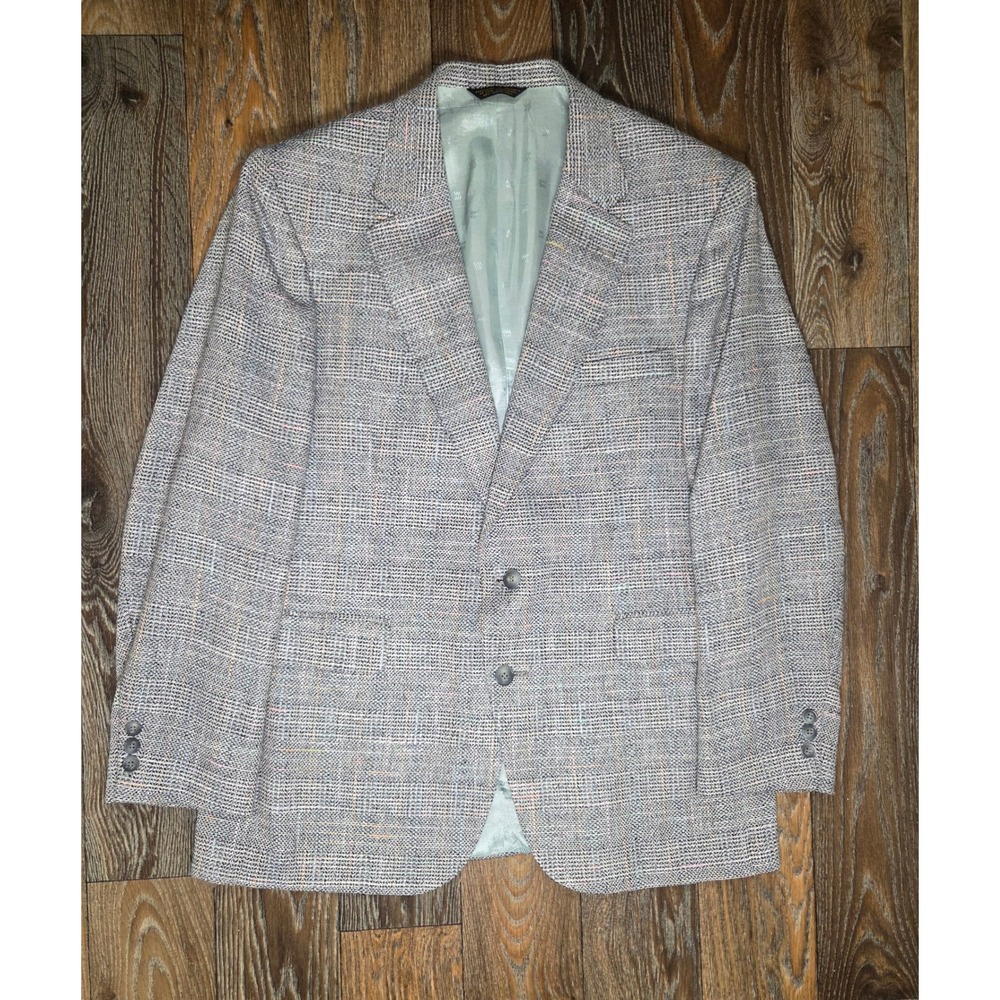 Austin Manor Mens Blue Glen Plaid Wool Blend 2 Button Blazer Sport Coat Jacket